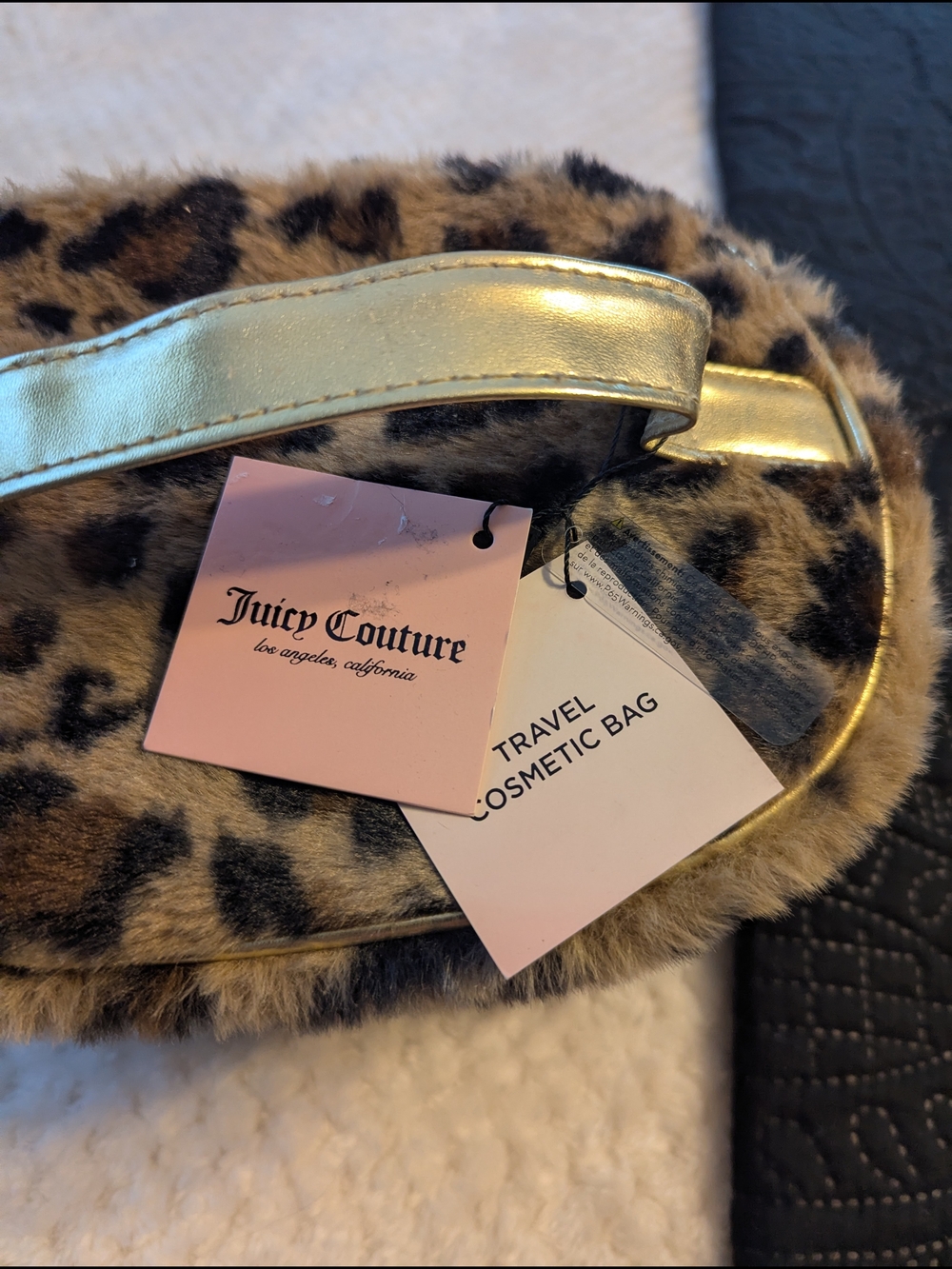 Juicy Couture Black Velour Cosmetic Case with Leopard Trim and Rhinestone Logo - Picture 3 of 4